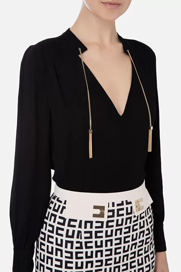 Georgette shirt with Mandarin collar